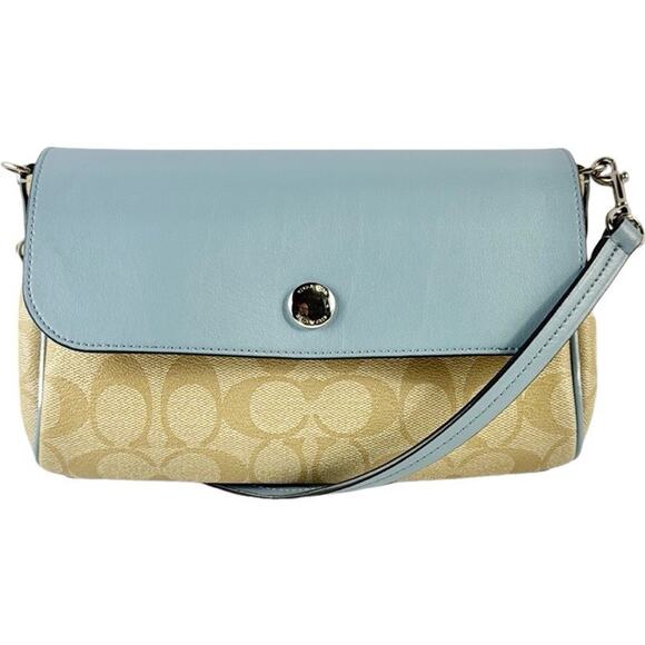 Coach Signature Reversible Crossbody Bag Beige/ Light Blue F59534 - Picture 1 of 9